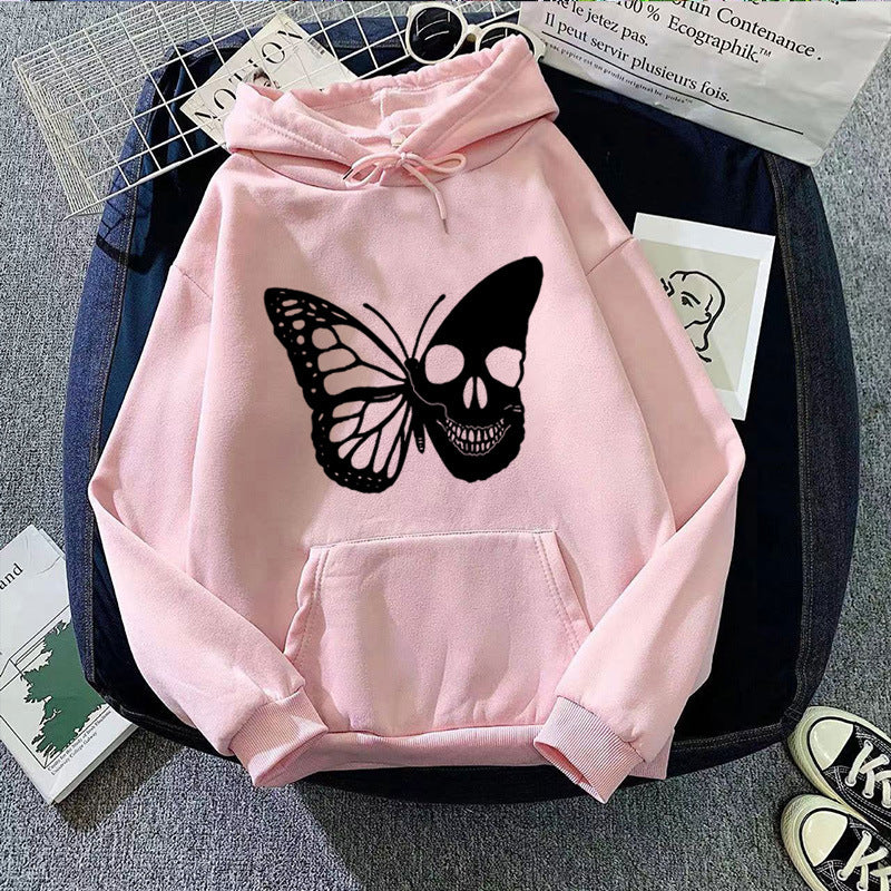 Kvinnors huvtröja med kreativ fjärilskelettdesign Mirla-Eva Jonsson