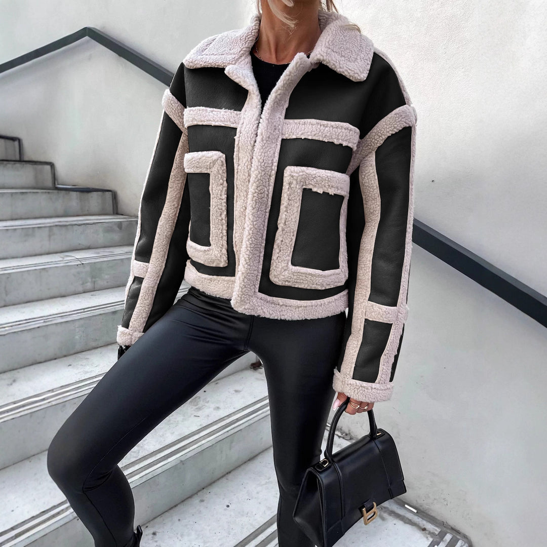 Kvinnors imitation läderjacka med varm fleecfoder och kontrasterande detaljer Mirla-Eva Jonsson