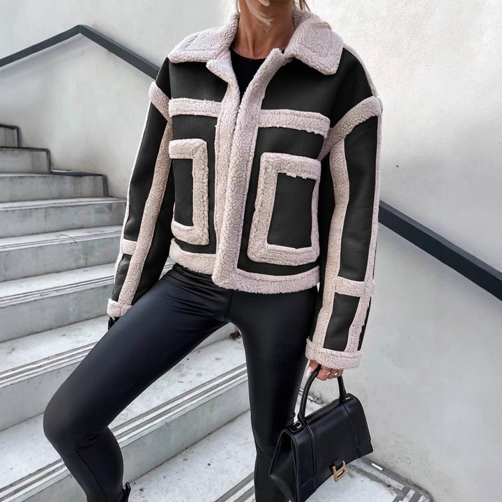 Kvinnors imitation läderjacka med varm fleecfoder och kontrasterande detaljer Mirla-Eva Jonsson