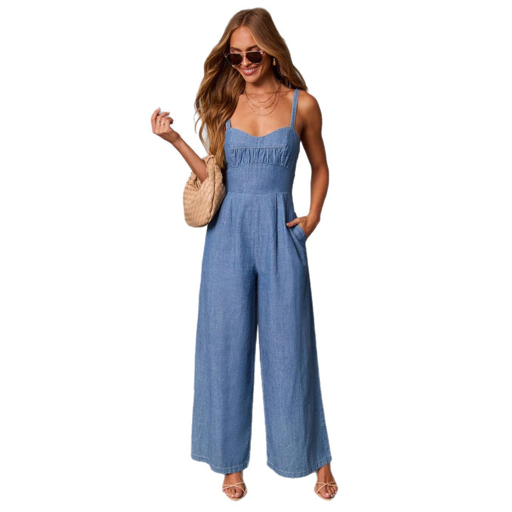 Kvinnors jeans jumpsuit med vida ben och eleganta remmar Mirla-Eva Jonsson