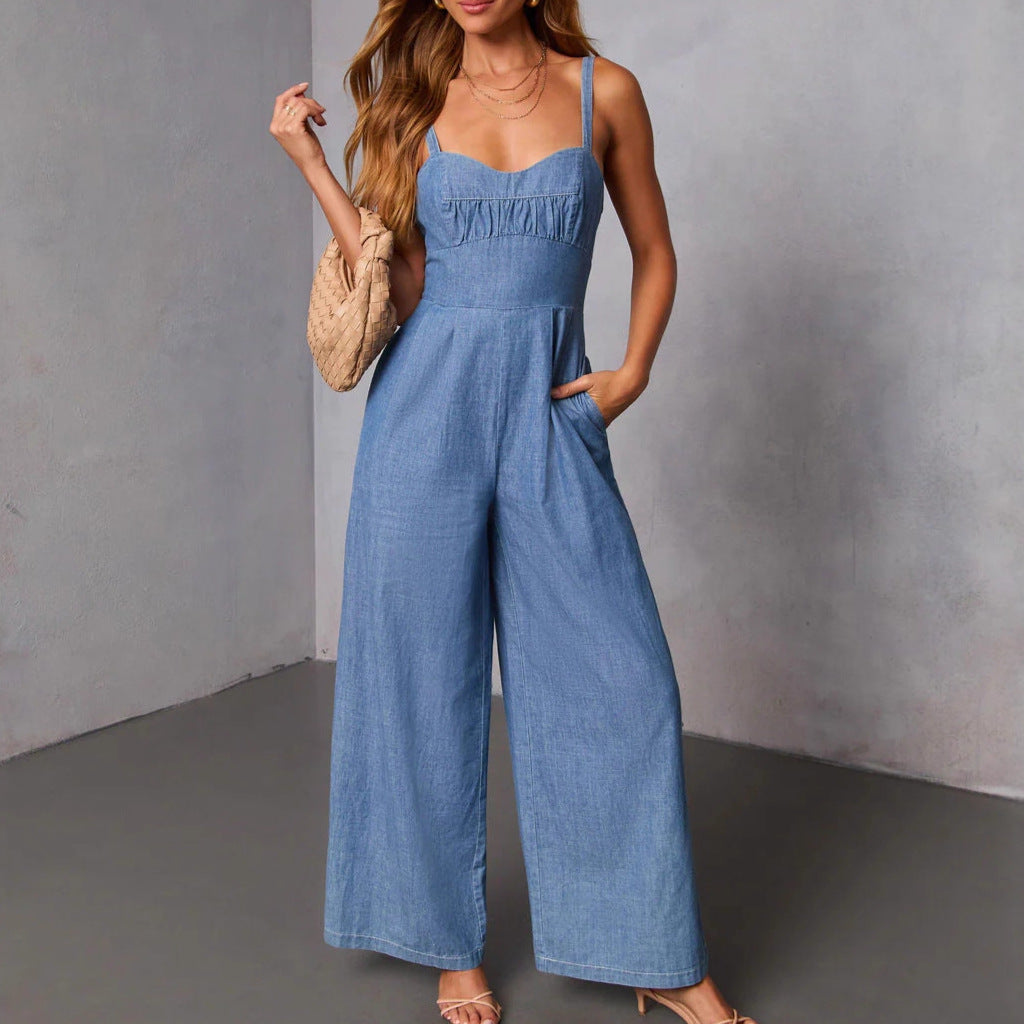 Kvinnors jeans jumpsuit med vida ben och eleganta remmar Mirla-Eva Jonsson