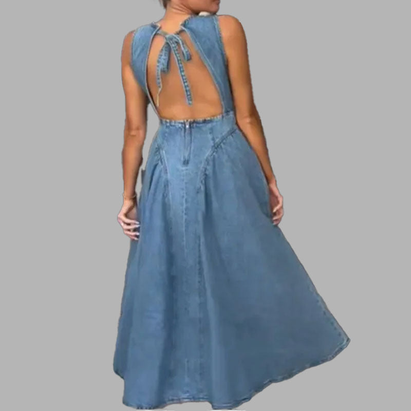 Kvinnors jeans maxi klänning med modern skärning och A-linje Mirla-Eva Jonsson