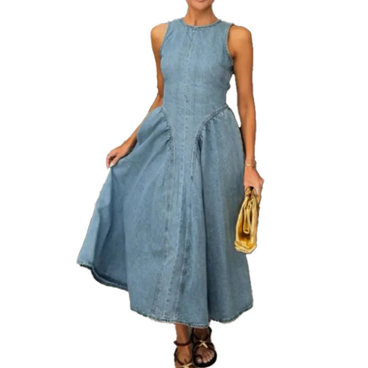 Kvinnors jeans maxi klänning med modern skärning och A-linje Mirla-Eva Jonsson