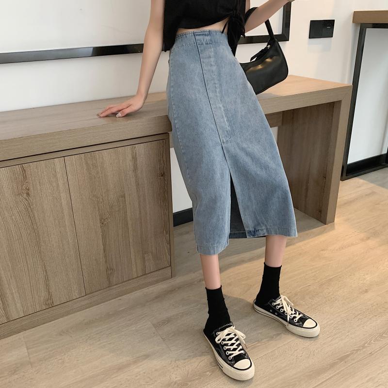 Kvinnors jeans midi kjol med sidsspricka Mirla-Eva Jonsson