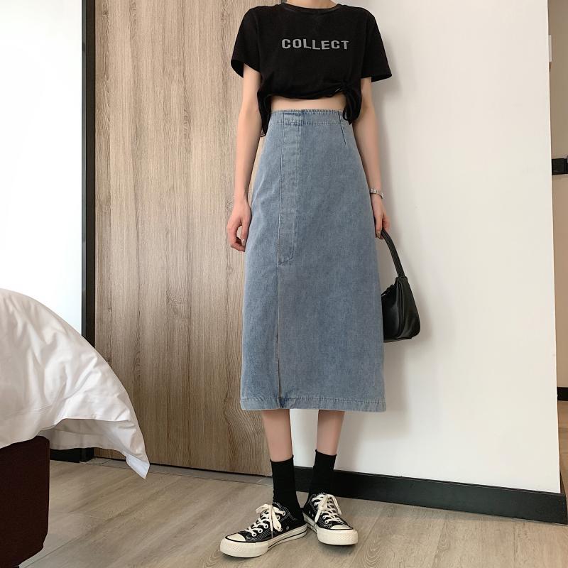 Kvinnors jeans midi kjol med sidsspricka Mirla-Eva Jonsson