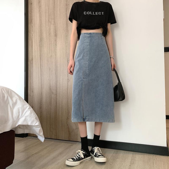 Kvinnors jeans midi kjol med sidsspricka Mirla-Eva Jonsson