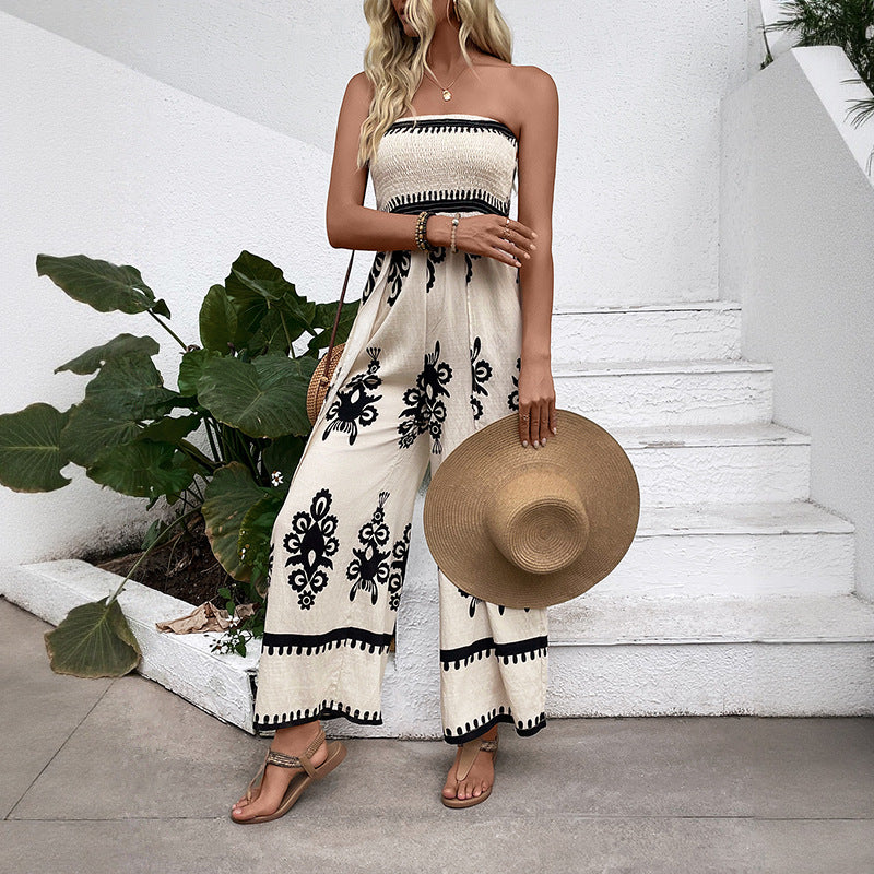 Kvinnors jumpsuit med avskuren axel och elegant broderi Mirla-Eva Jonsson