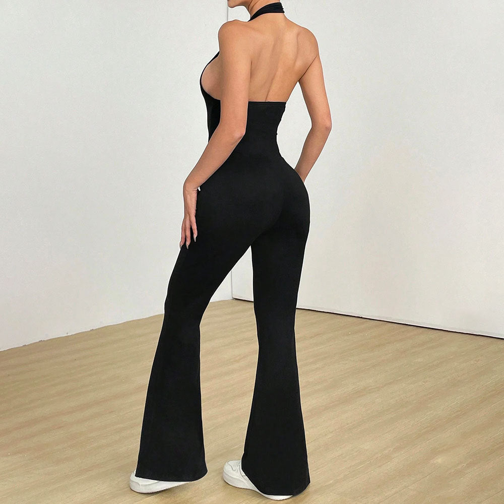 Kvinnors jumpsuit med djup V-hals och bred benvidd Mirla-Eva Jonsson
