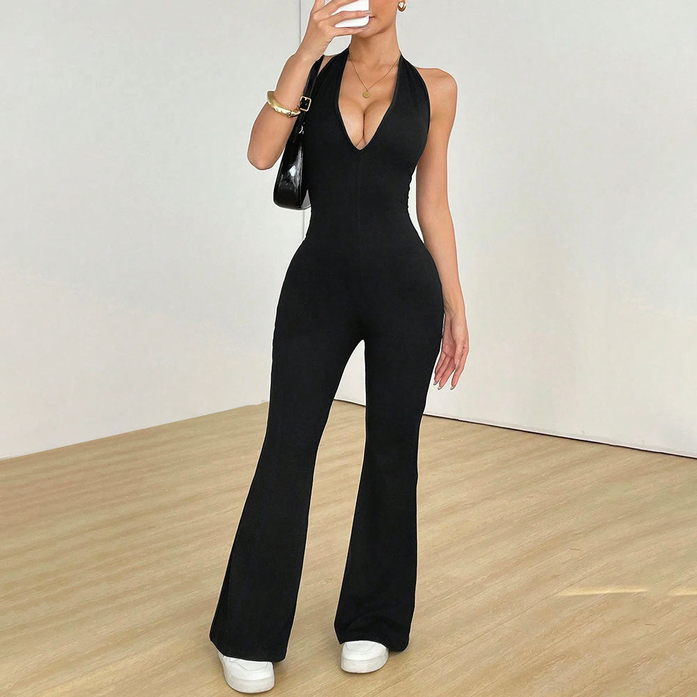 Kvinnors jumpsuit med djup V-hals och bred benvidd Mirla-Eva Jonsson