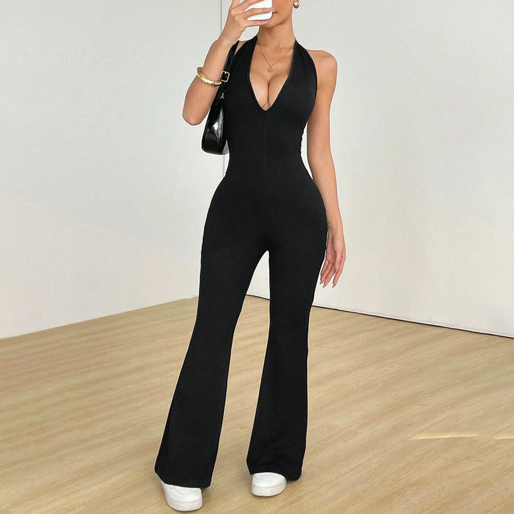 Kvinnors jumpsuit med djup V-hals och bred benvidd Mirla-Eva Jonsson