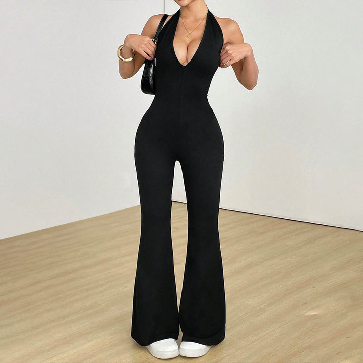 Kvinnors jumpsuit med djup V-hals och bred benvidd Mirla-Eva Jonsson