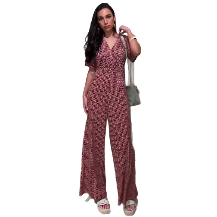 Kvinnors jumpsuit med elastisk midja och djup V-krage Mirla-Eva Jonsson