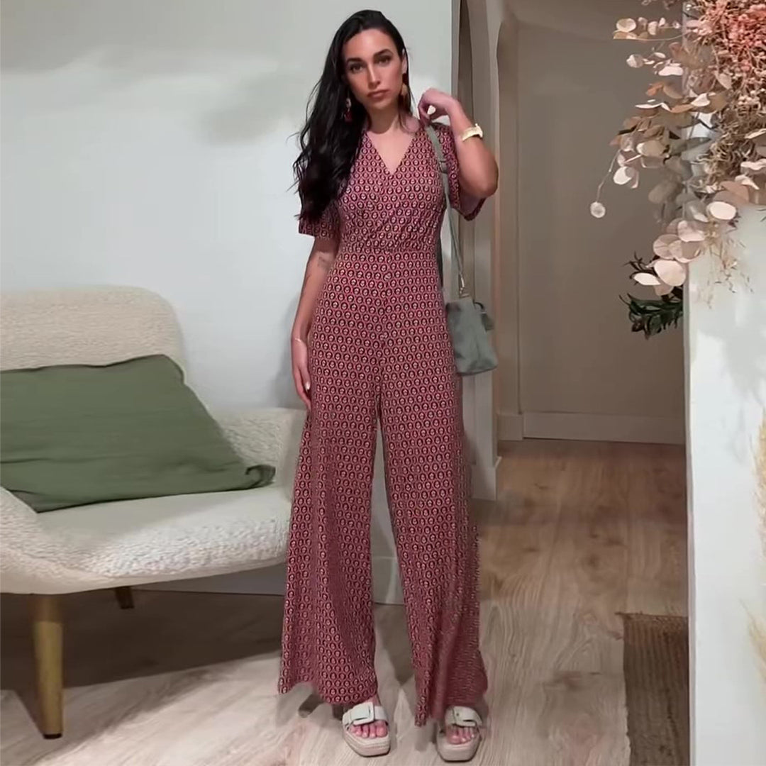 Kvinnors jumpsuit med elastisk midja och djup V-krage Mirla-Eva Jonsson