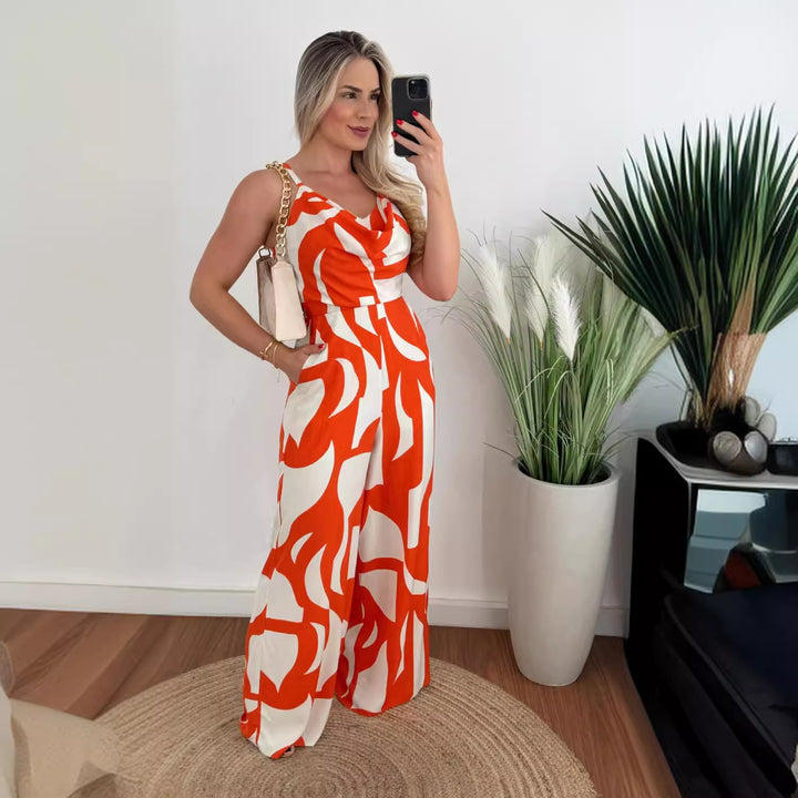 Kvinnors jumpsuit med elegant vattenfallskrage och vida ben Mirla-Eva Jonsson
