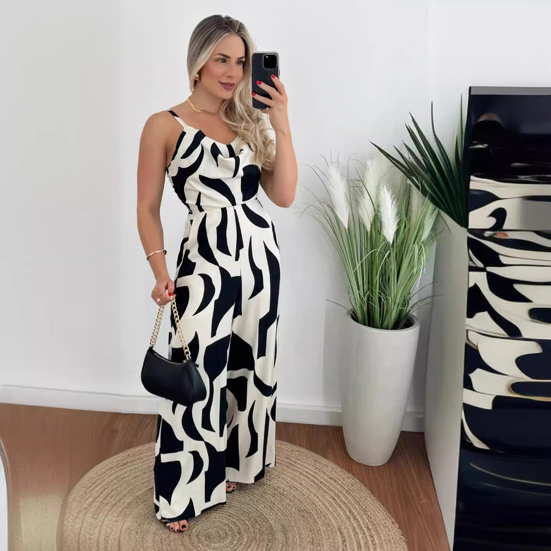 Kvinnors jumpsuit med elegant vattenfallskrage och vida ben Mirla-Eva Jonsson
