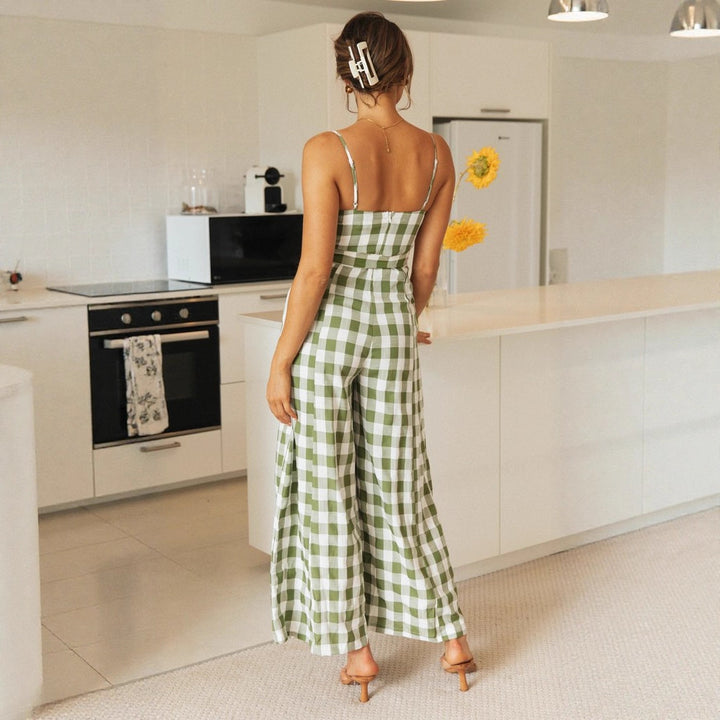 Kvinnors jumpsuit med rutigt mönster och midjebälte Mirla-Eva Jonsson