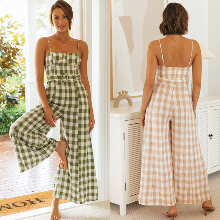 Kvinnors jumpsuit med rutigt mönster och midjebälte Mirla-Eva Jonsson
