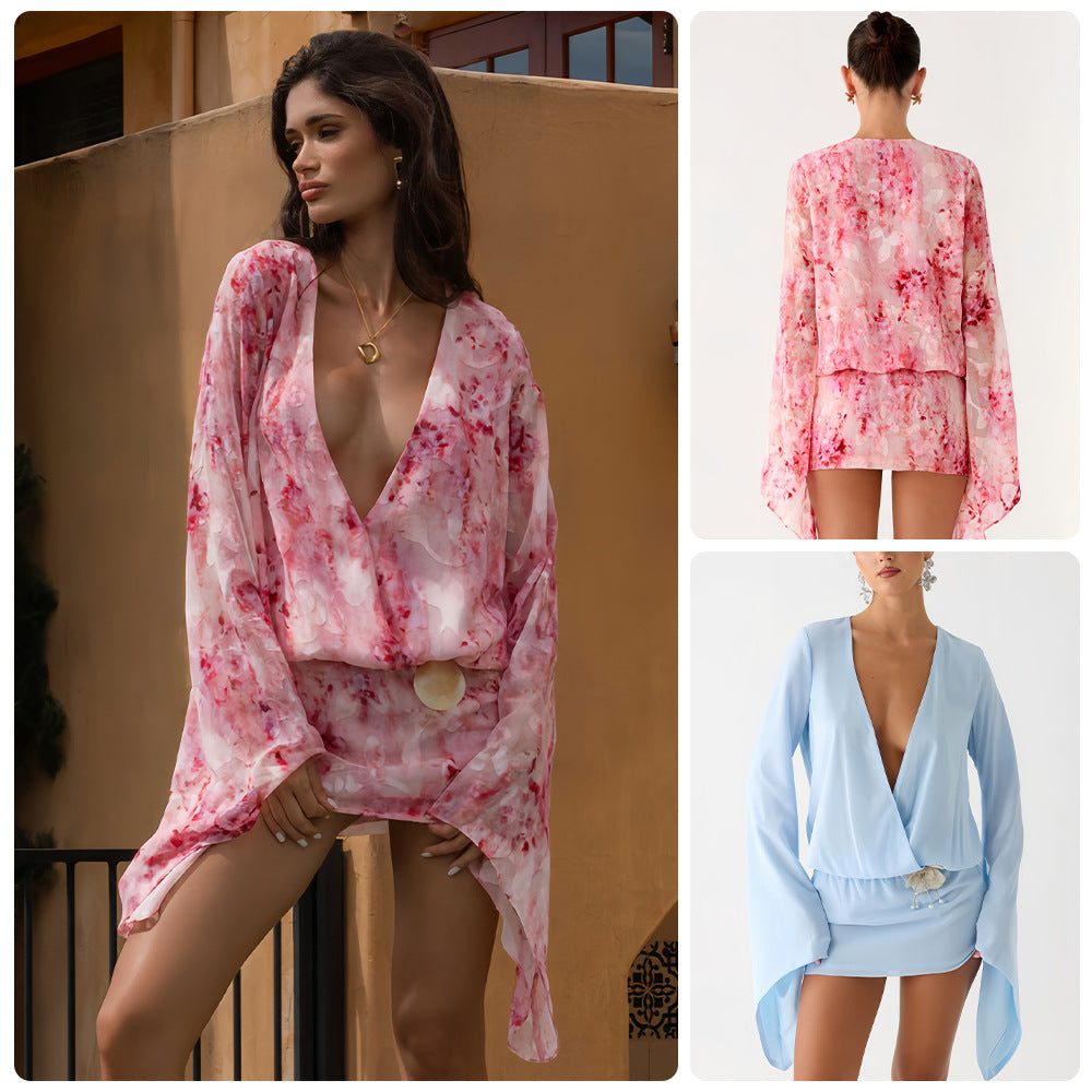Kvinnors kimono klänning med flödande snitt och elegant V-hals-Eva Jonsson
