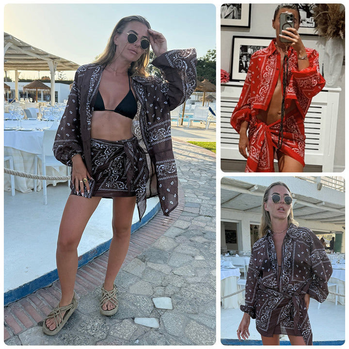 Kvinnors kimonojacka med elegant bandana-look och justerbar design-Eva Jonsson