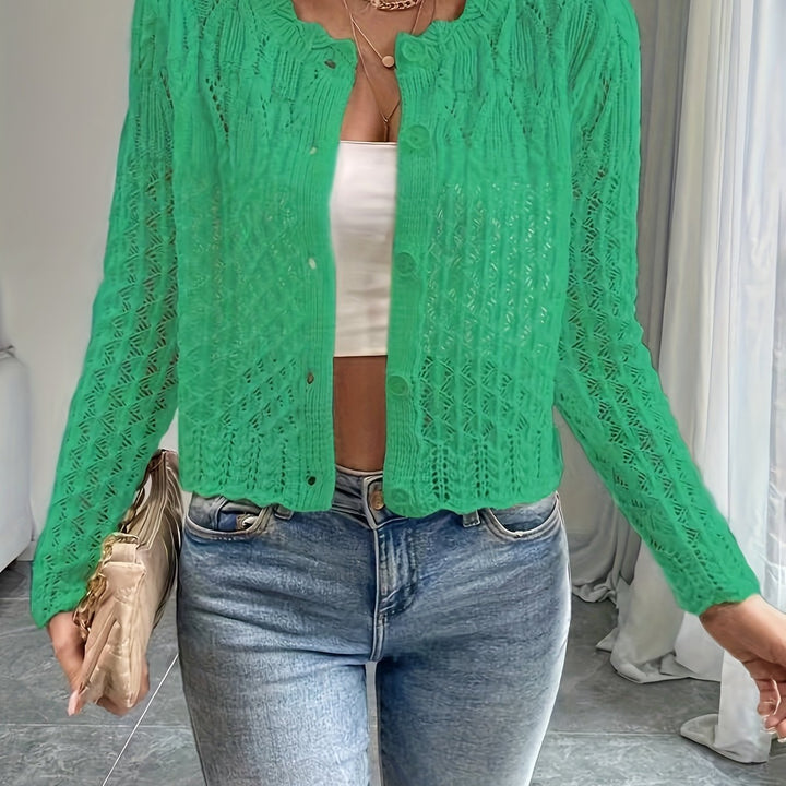 Kvinnors kofta med unik crochetsstruktur och knapplös design Mirla-Eva Jonsson