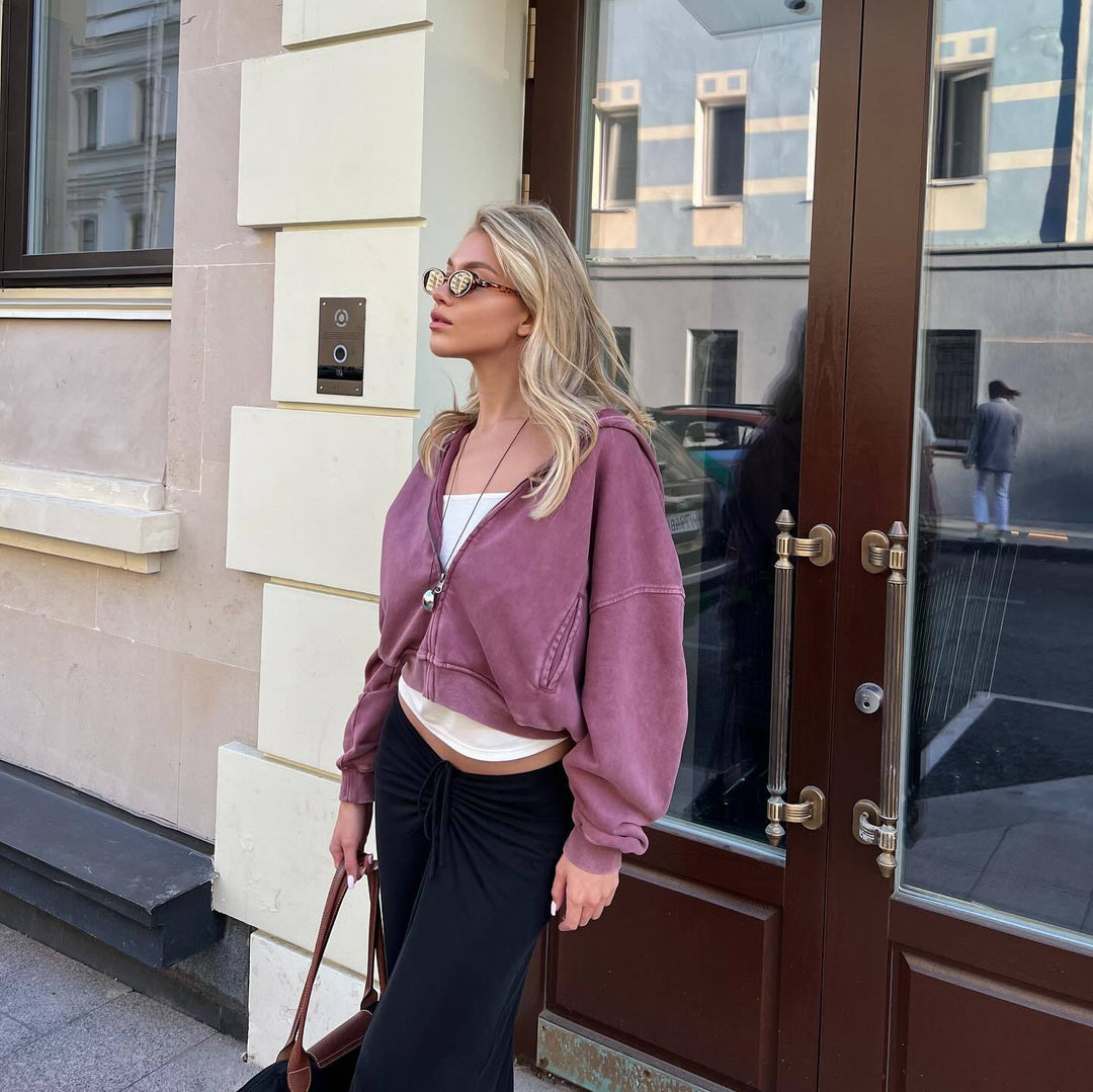 Kvinnors korta sweatshirt-jacka med oversized passform Mirla-Eva Jonsson