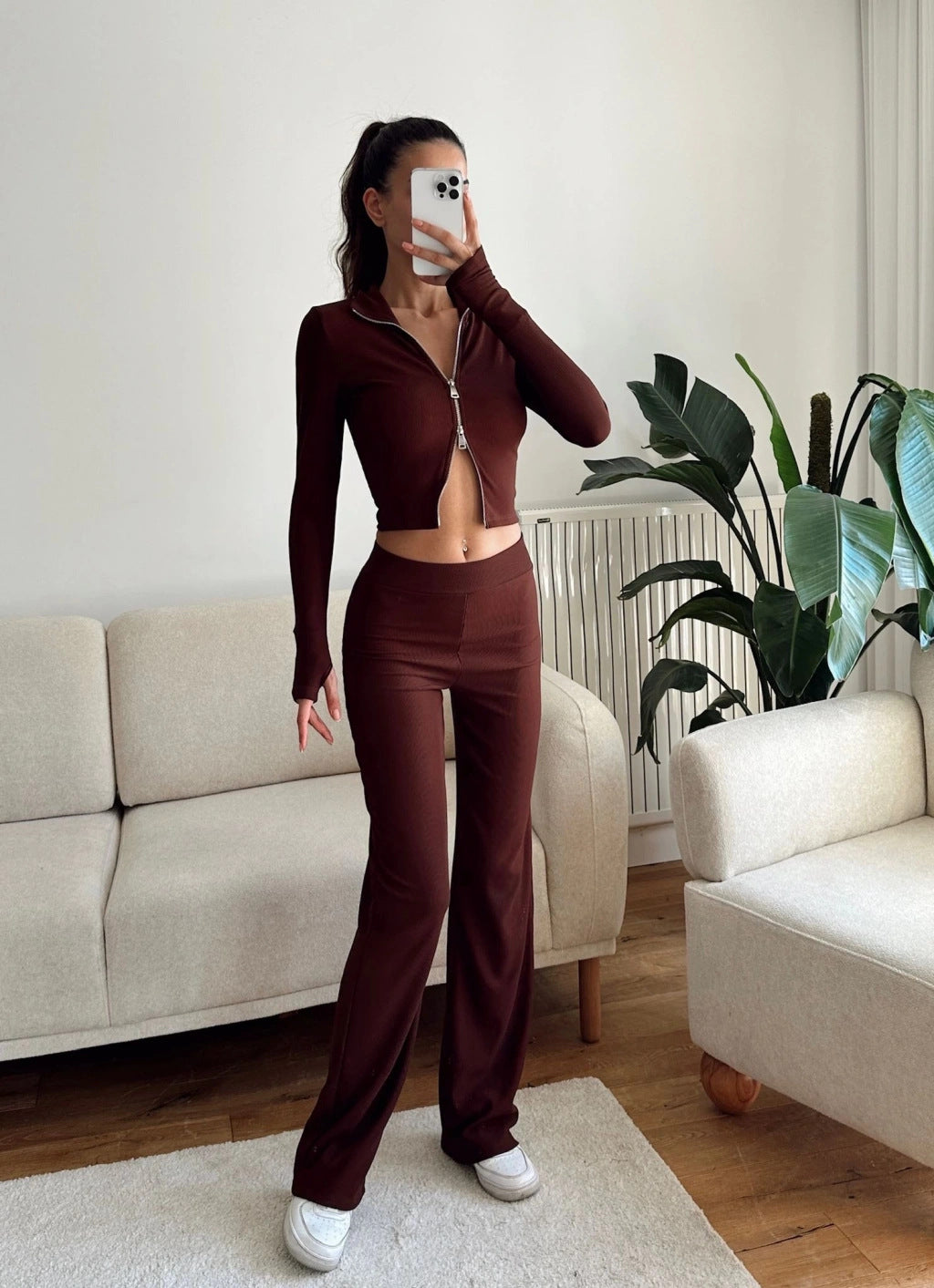 Kvinnors korta zip-top och vida byxor set Mirla-Eva Jonsson