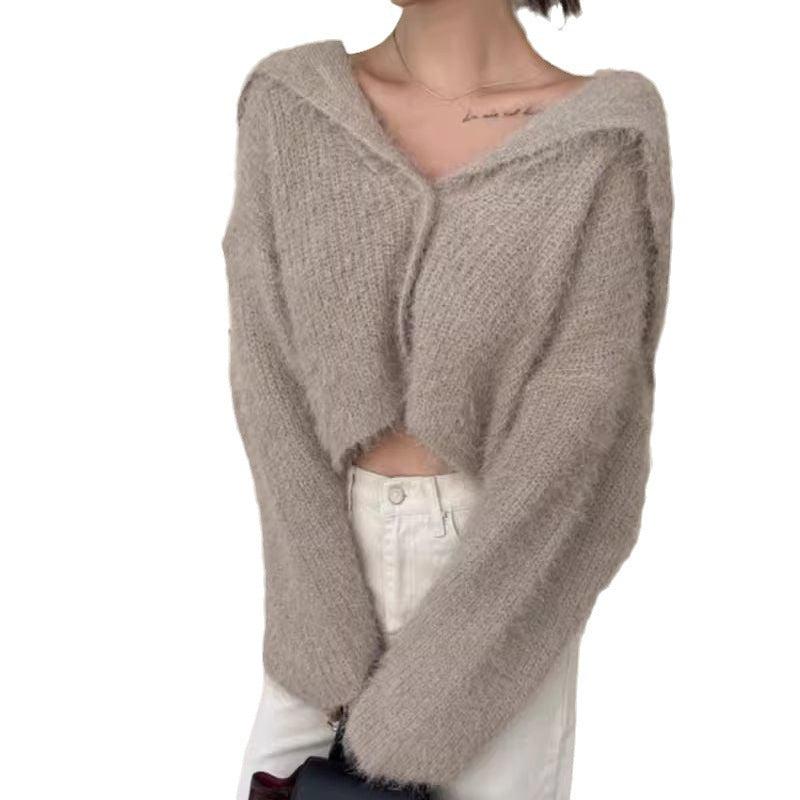 Kvinnors kortad cardigan med huva Mirla-Eva Jonsson