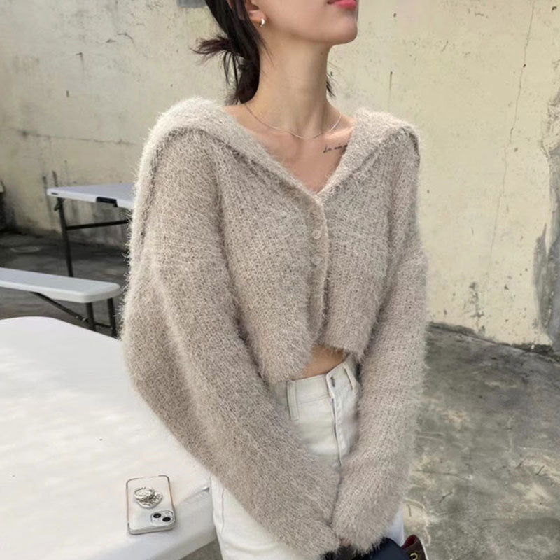 Kvinnors kortad cardigan med huva Mirla-Eva Jonsson