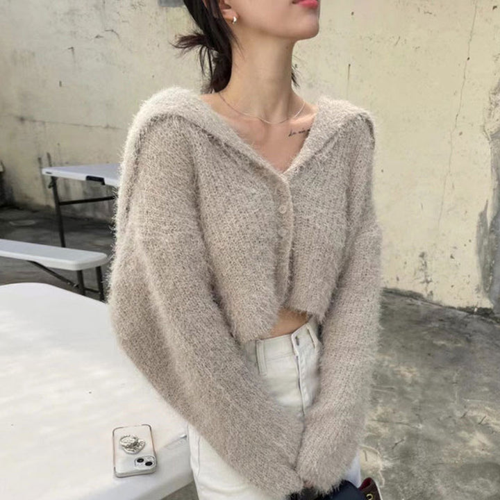 Kvinnors kortad cardigan med huva Mirla-Eva Jonsson