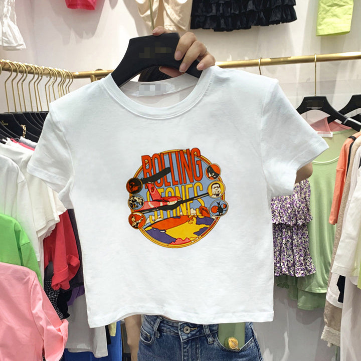 Kvinnors kortärmad T-shirt med kreativt tryckdesign och lös passform-Eva Jonsson