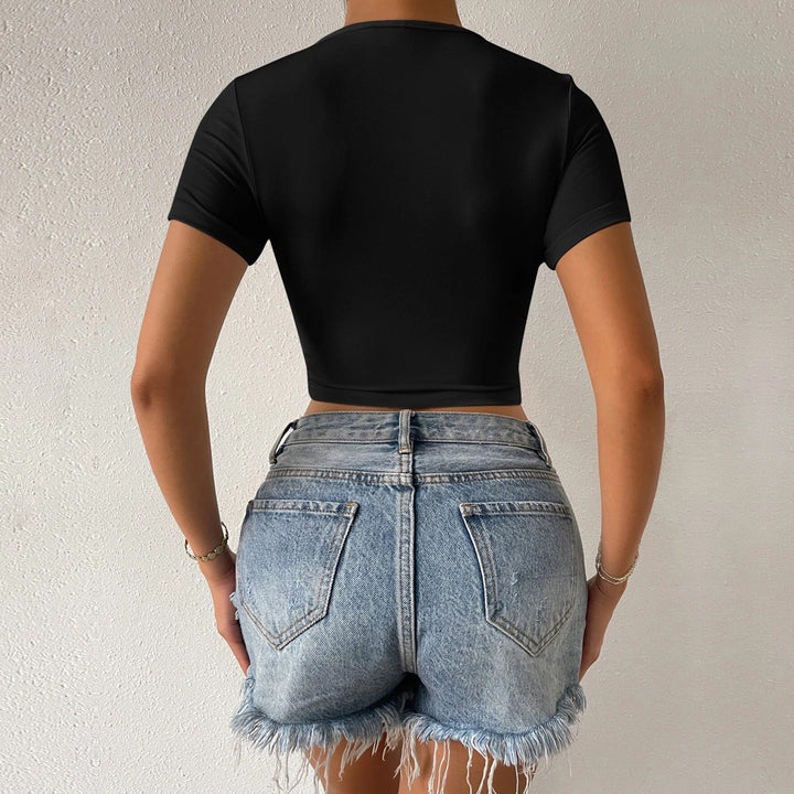 Kvinnors kortärmad V-hals T-shirt med inlindningsdesign Mirla-Eva Jonsson