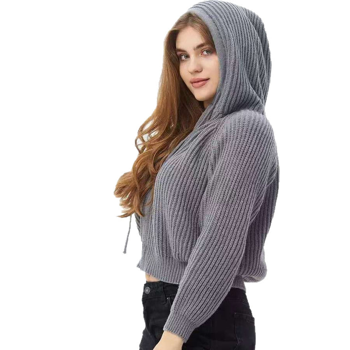 Kvinnors kortärmad hoodie i mjukt ribbat material med praktiska dragsnören Mirla-Eva Jonsson