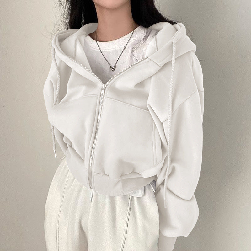 Kvinnors kortärmad hoodie med dragkedja och avslappnad stil-Eva Jonsson