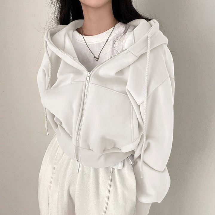 Kvinnors kortärmad hoodie med dragkedja och avslappnad stil-Eva Jonsson