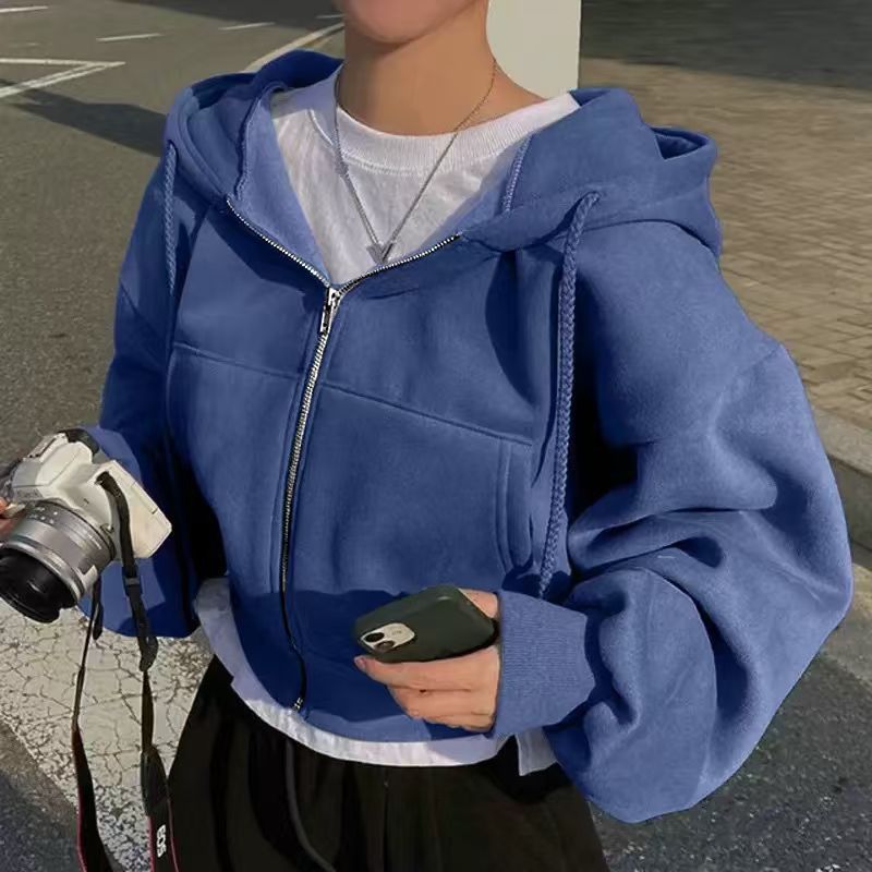 Kvinnors kortärmad hoodie med dragkedja och avslappnad stil-Eva Jonsson