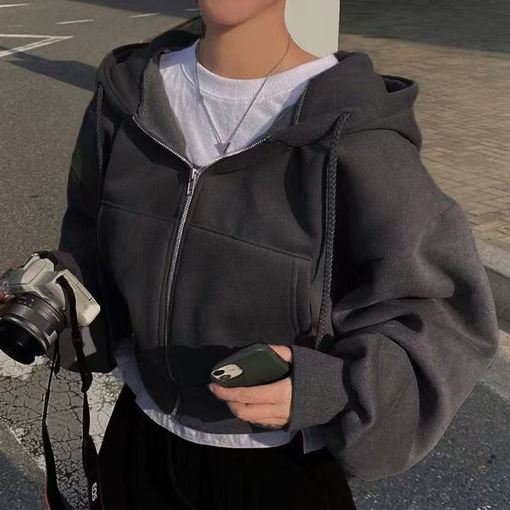 Kvinnors kortärmad hoodie med dragkedja och avslappnad stil-Eva Jonsson