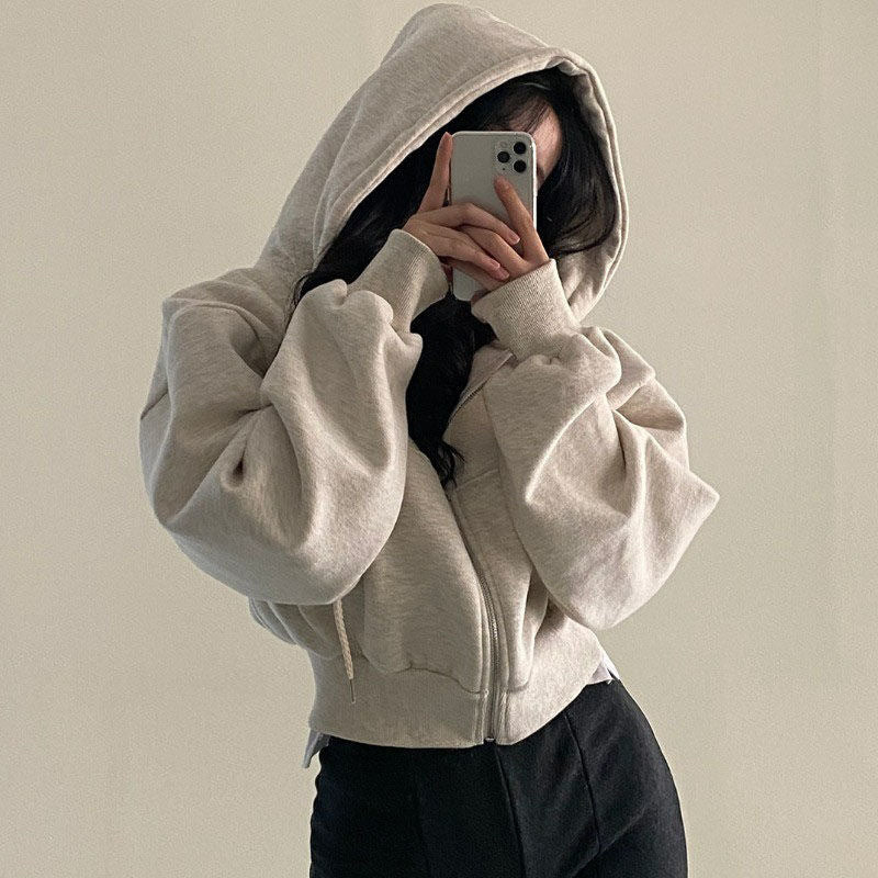 Kvinnors kortärmad hoodie med dragkedja och avslappnad stil-Eva Jonsson