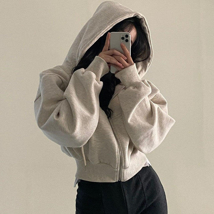 Kvinnors kortärmad hoodie med dragkedja och avslappnad stil-Eva Jonsson