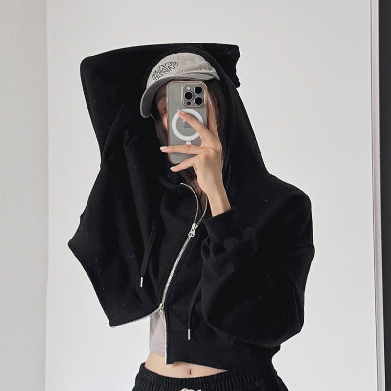 Kvinnors kortärmad hoodie med dragkedja och elastiska ärmslut Mirla-Eva Jonsson