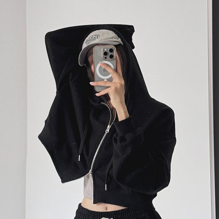 Kvinnors kortärmad hoodie med dragkedja och elastiska ärmslut Mirla-Eva Jonsson