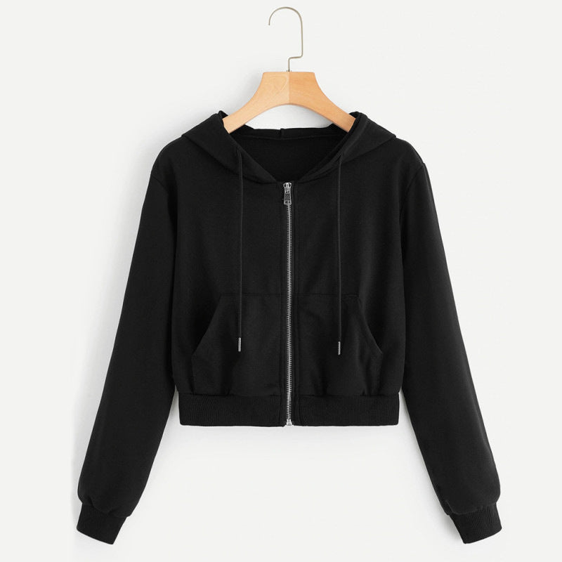 Kvinnors kortärmad hoodie med dragkedja och kenguruficka Mirla-Eva Jonsson