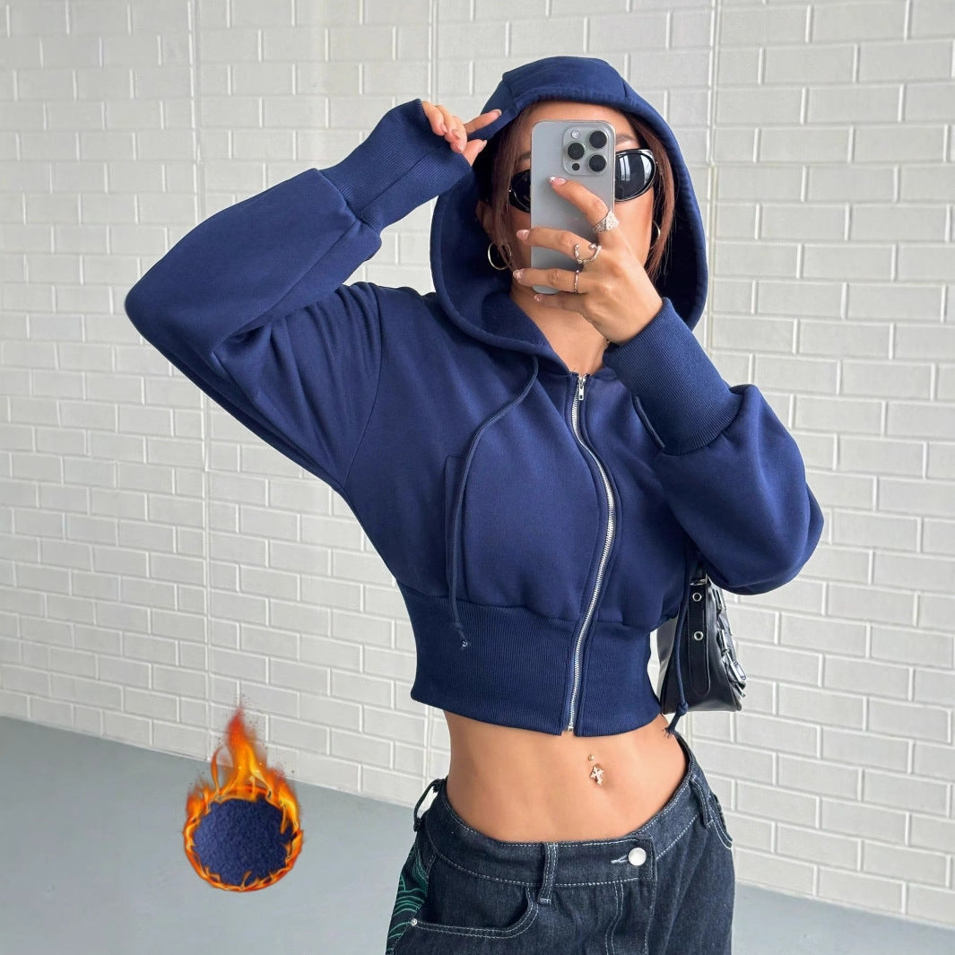 Kvinnors kortärmad hoodie med dragkedja och vida ärmar Mirla-Eva Jonsson