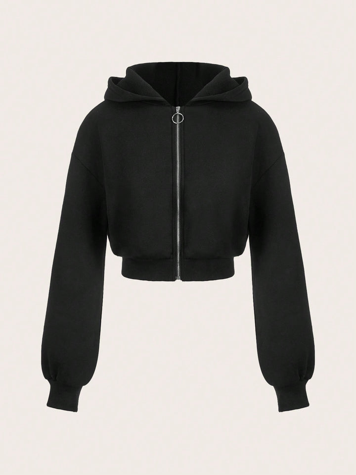 Kvinnors kortärmad hoodie med innovativ dragkedja och voluminösa ärmar Mirla-Eva Jonsson