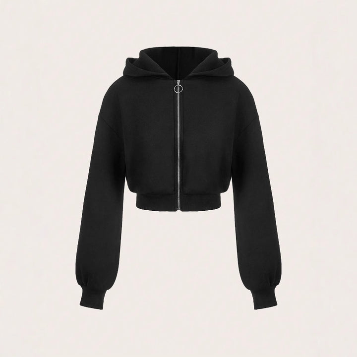 Kvinnors kortärmad hoodie med innovativ dragkedja och voluminösa ärmar Mirla-Eva Jonsson