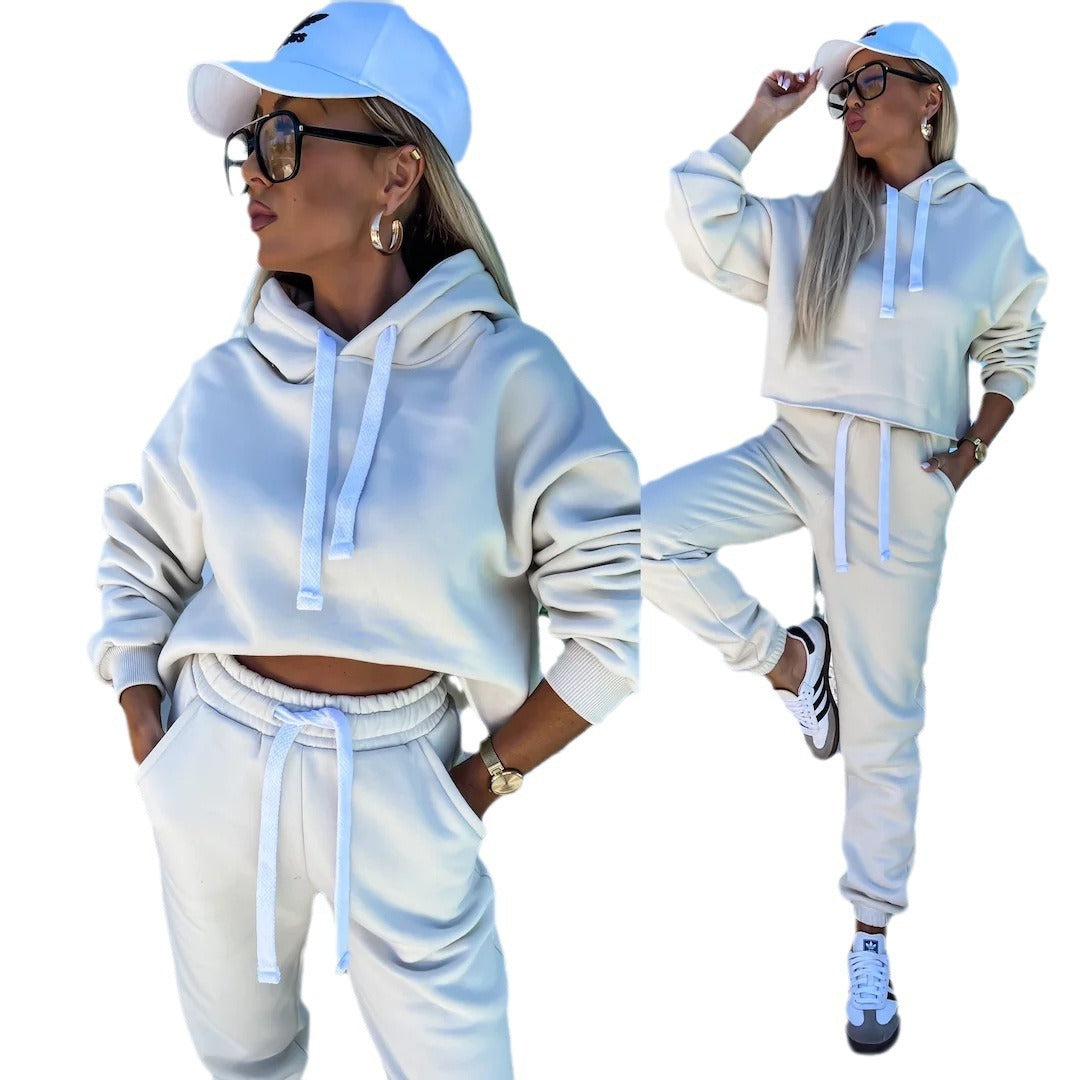 Kvinnors kortärmad hoodie och joggerset med elastiskt midjeband och dragsko Eva Jonsson-Eva Jonsson