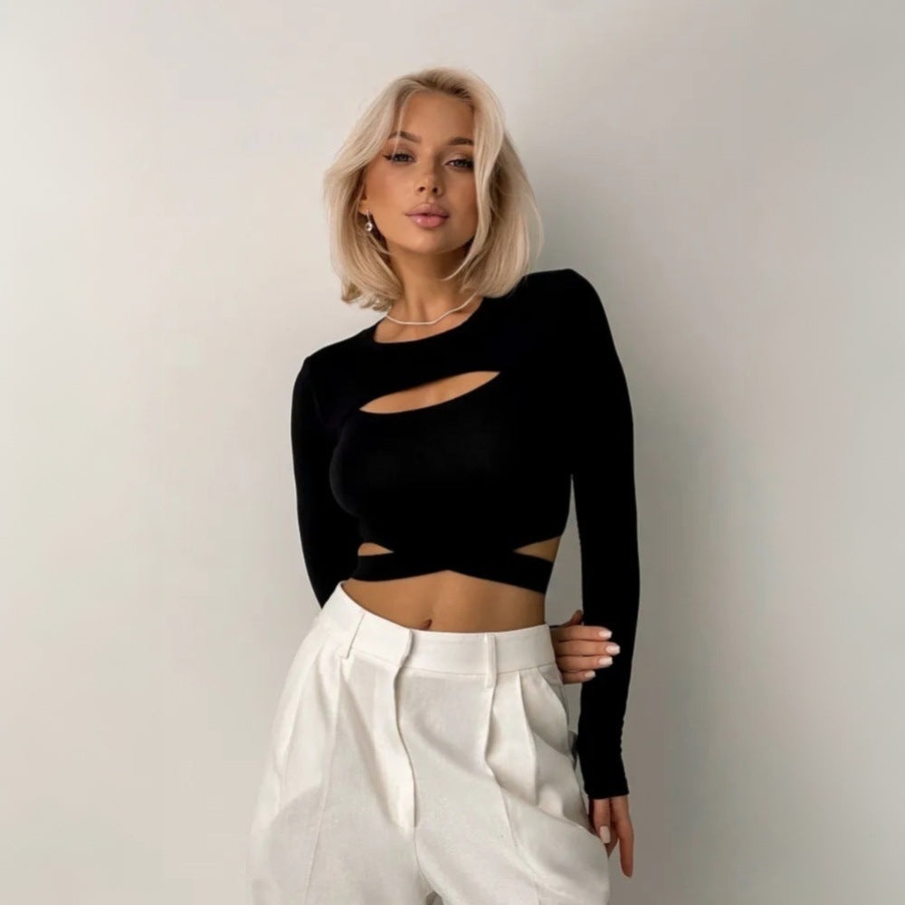 Kvinnors kortärmad långärmad skjorta med innovativt urklippt mönster och elastiskt midjeband Mirla-Eva Jonsson