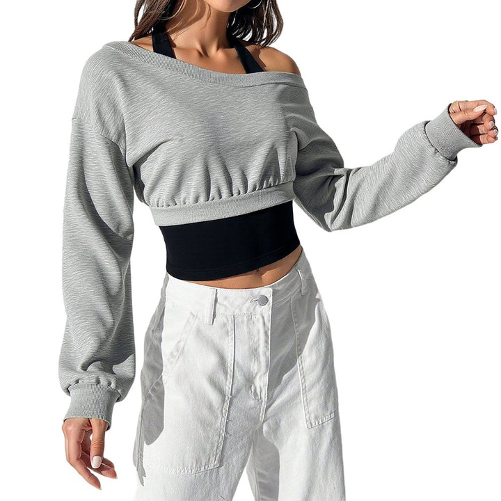 Kvinnors kortärmad sweatshirt med öppen axel och elastisk midja Mirla-Eva Jonsson