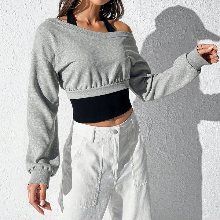 Kvinnors kortärmad sweatshirt med öppen axel och elastisk midja Mirla-Eva Jonsson