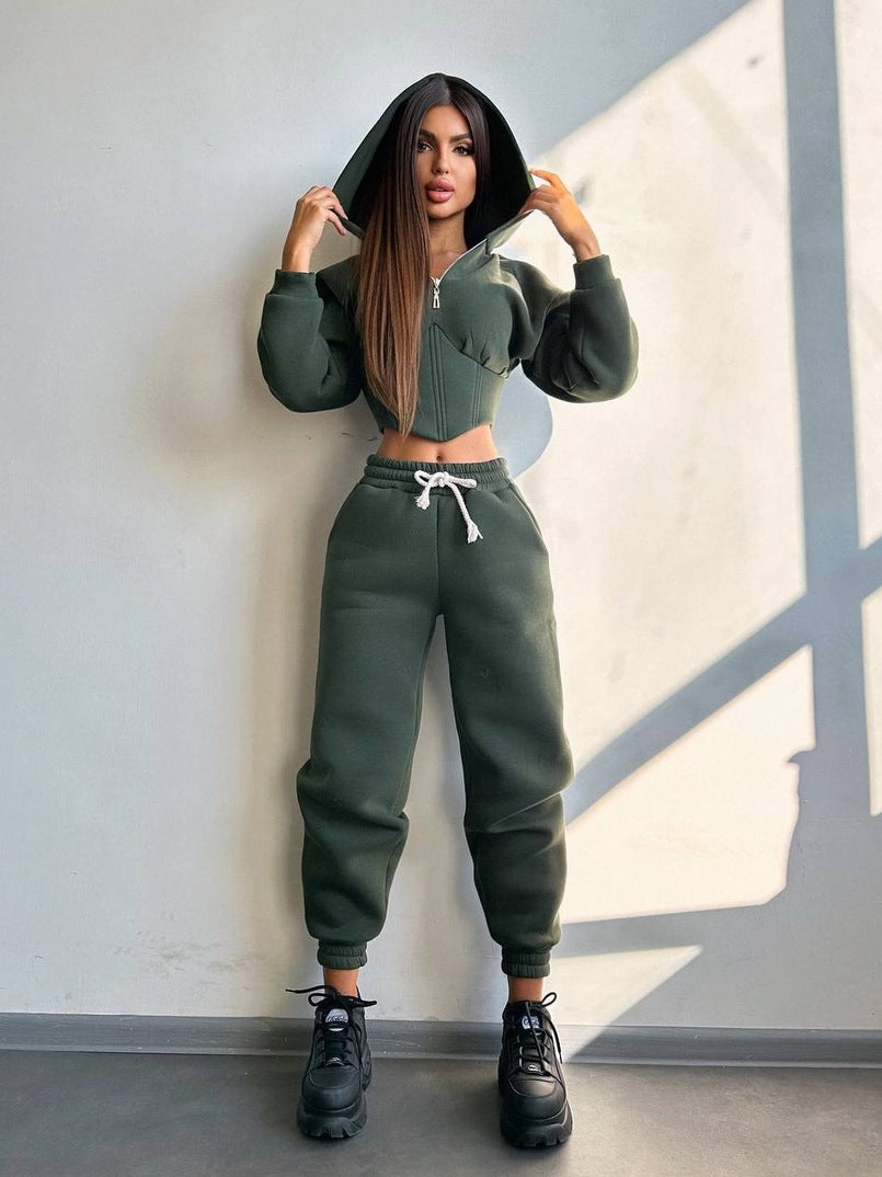 Kvinnors kortärmad sweatshirt-set med hög krage och justerbart midjeband Mirla-Eva Jonsson