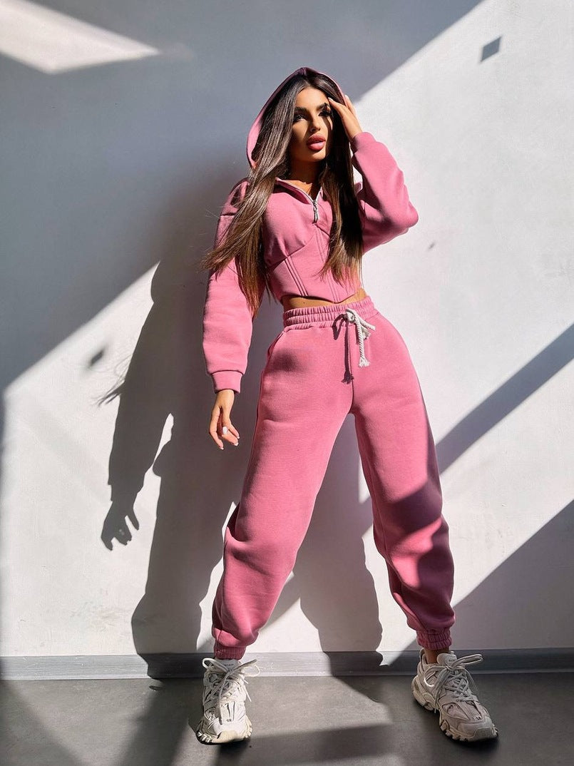 Kvinnors kortärmad sweatshirt-set med hög krage och justerbart midjeband Mirla-Eva Jonsson